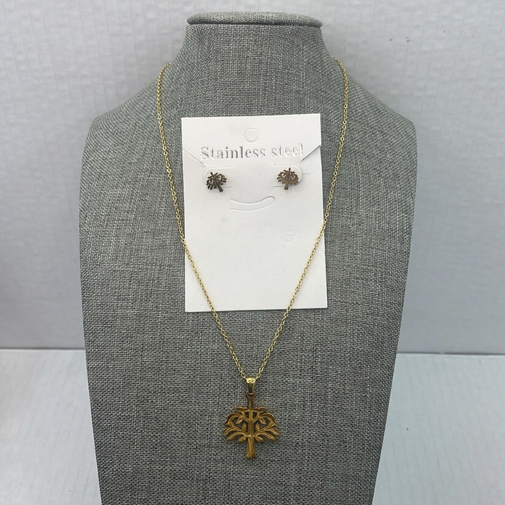 Stainless Steel Necklace and Earrings Set Bohemian Tree